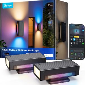 Govee Outdoor UpDown Wall Light, 2 Pack, 1200LM RGBICWW Smart Porch Lights Outdoor with 64 Scene Modes, IP66 Waterproof Wall Sconce for Outdoor Decor, Works with Alexa, Google Assistant and Matter