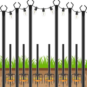 6 Pack String Light Poles, Outdoor String Light Pole 10 ft Forked Metal Light Pole with Adjustable Outdoor Light Stand, Deck, Backyard, Garden, Wedding, Rustproof and Sturdy with Hooks.