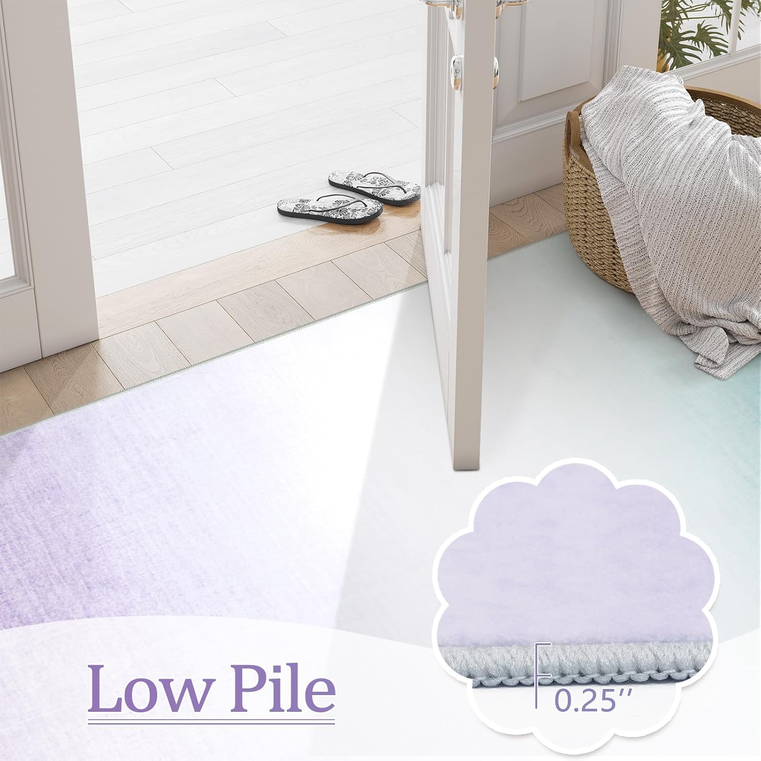 Machine Washable 5x7 Area Rugs for Living Room Ombre, Non Slip Purple Soft Low Pile Abstract Modern Cute Girls Rugs for Bedroom Indoor, Large Carpet Playroom Nusrery Kids Dining Office Room Rugs - Image 9