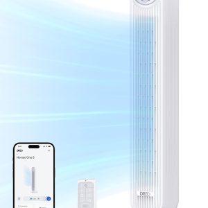 Dreo Tower Fan for Bedroom, 25ft/s Smart Standing Fans, 90° Oscillating Floor Fan with 4 Modes, 4 Speeds, 8H Timer, 28dB, Bladeless, Remote, 28 dB, Works with WiFi Voice Control