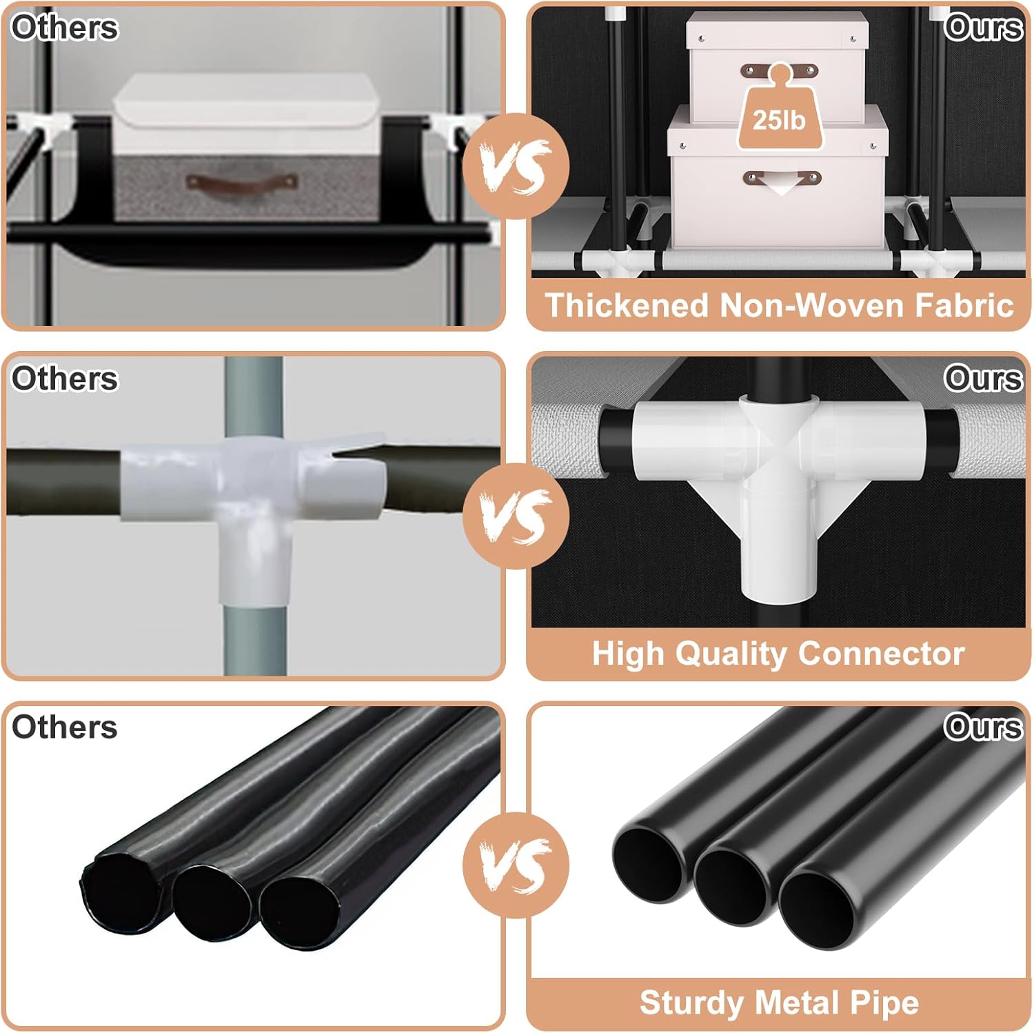 VTRIN Portable Closet for Hanging Clothes 67 Inch Wide Large Capacity Portable Wardrobe Closet with Cover, 4 Storage Shelves and 4 Hanging Rod Sturdy Free Standing Closet for Bedroom, Black - Image 6