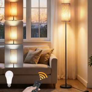64.2” Dimmable Floor Lamp for Living Room with Remote and Foot Switch, Corner Floor Lamp for Bedroom, Includes 10W A19 Bulb, Modern Standing Tall Lamp, ETL Listed Beige and Black E17LD05