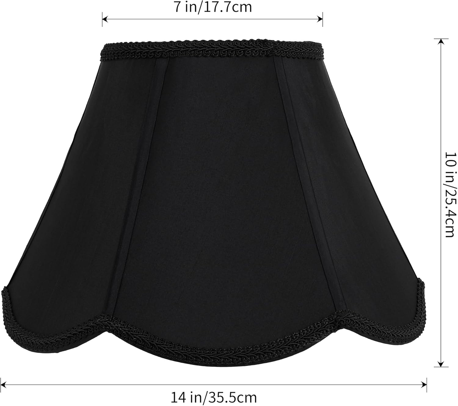 Bell Lamp Shades Set of 2, 7" Top x 14" Bottom x 10" Height, Lamp Shades for Table Lamps & Floor Light, Black Fabric Lampshades with Petal Edge Braid, Easy Assembly, Spider - Image 2