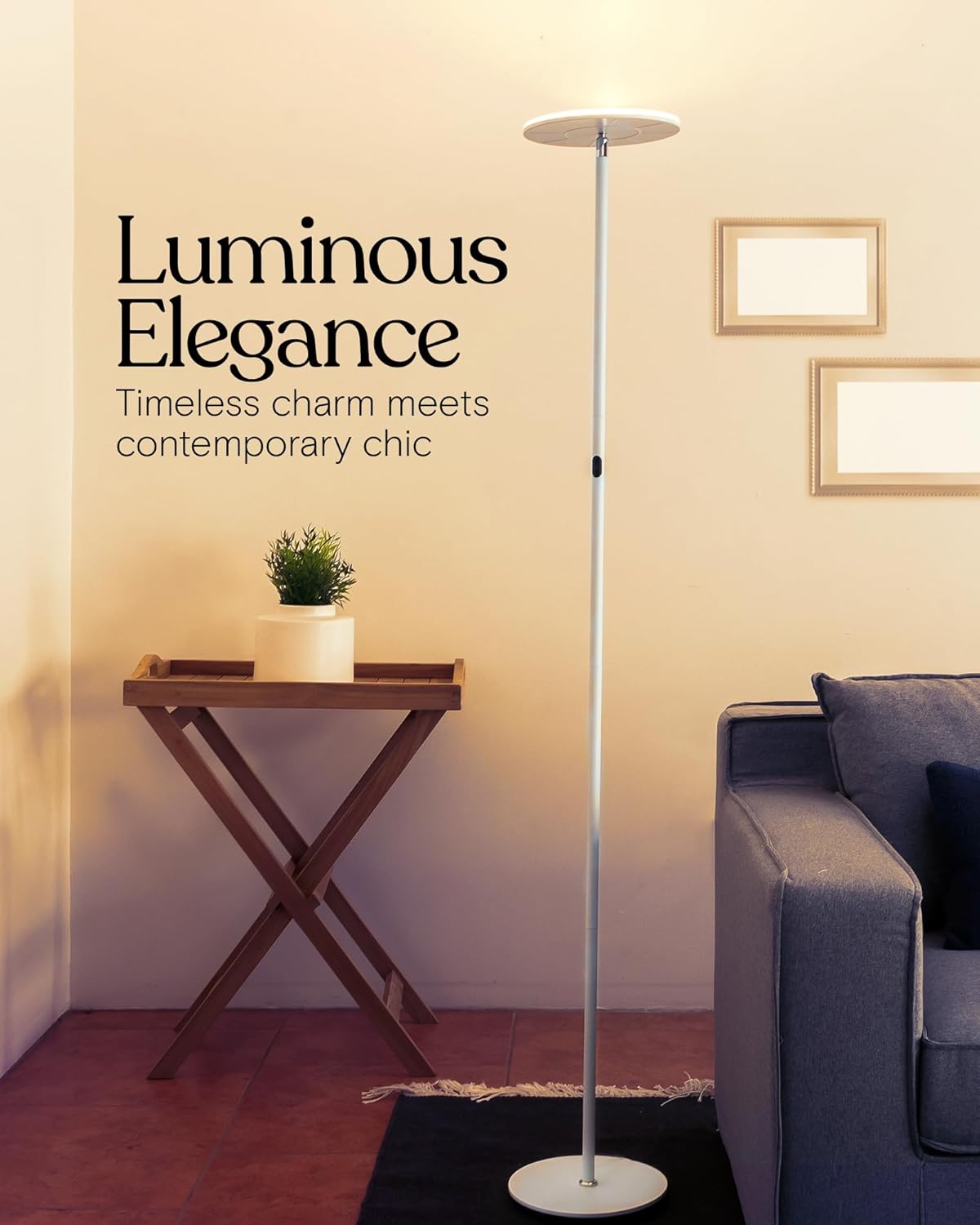 Brightech Sky LED Torchiere Super Bright Floor Lamp - Contemporary, High Lumen Light for Living Rooms and Offices - Dimmable, Indoor Pole Uplight for Bedroom Reading - White - Image 2