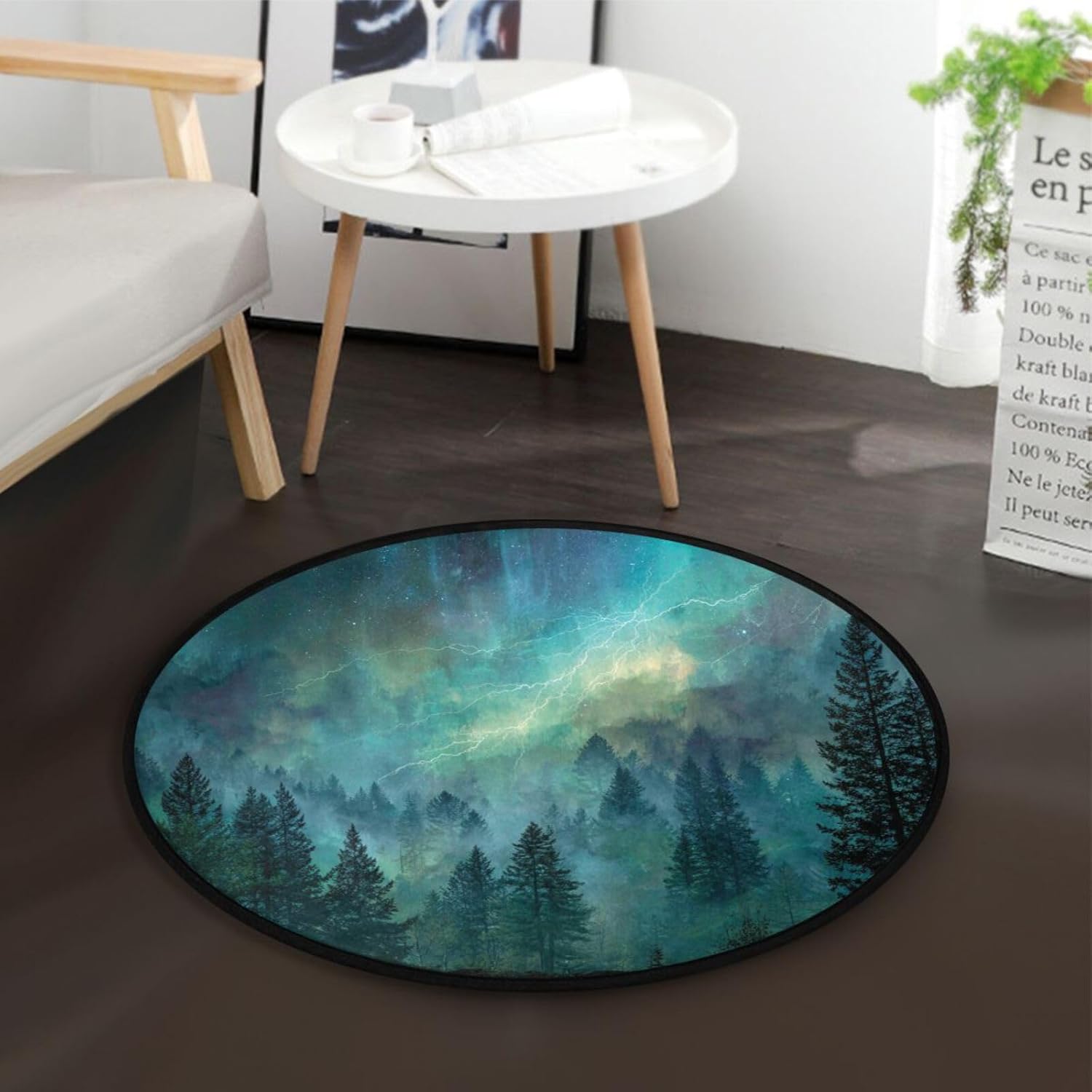 ALAZA Night Forest Round Floor Mat Non-Slip Absorbent Floor Mat for Living Room Bedroom Study Room,36.2 inch Diameter - Image 2