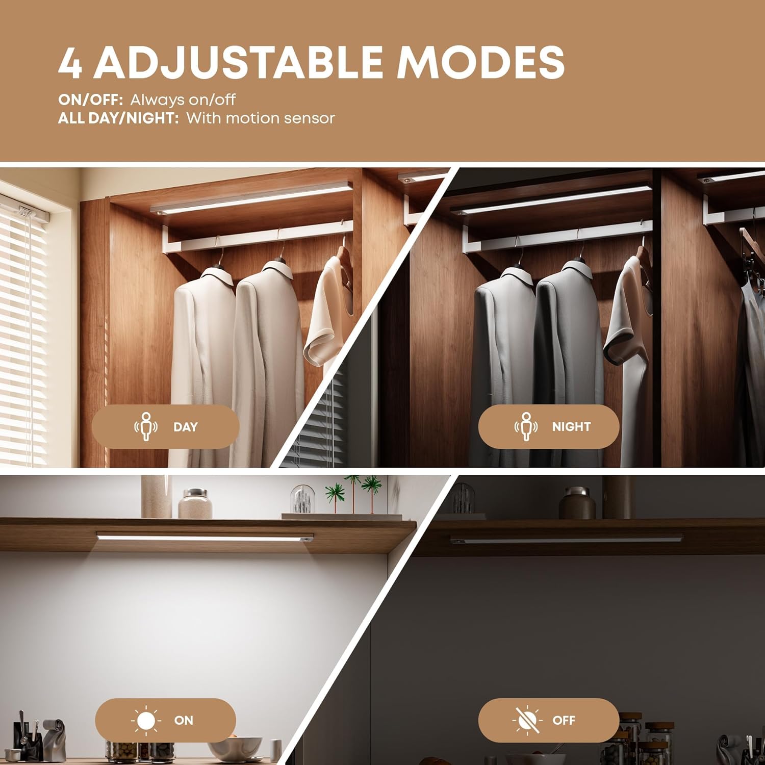 Under Cabinet Kitchen Lights, Motion Sensor Dimmable 21cm 1500mAh 6500K LED Under Counter Rechargeable Wardrobe Indoor Night Lights for Kitchen Shelf Stairs Closet 2 Pack - Image 2