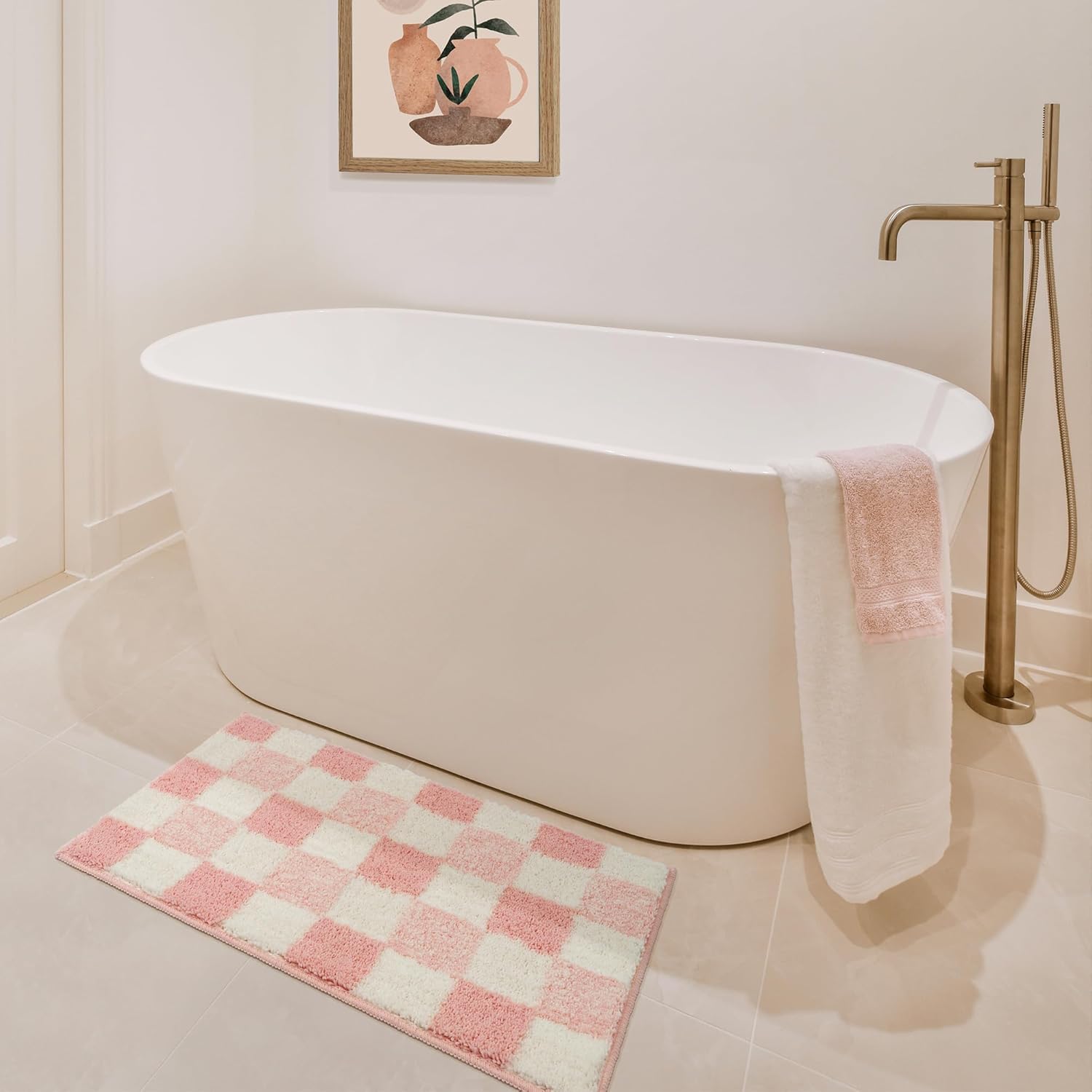 GRANNY SAYS Checkered Pink Bathroom Rugs Decor,32" x 20",Fluffy Rug, Absorbent Microfiber Ultra Soft Bath Mat Washable, Non-Slip Bath Mats for Bathroom, Cute Floor Mat for Tub, Shower, Bedroom - Image 9