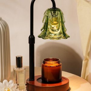 Small Candle Warmer Lamp with Timer, Adjustable Green Lamp Warmer for Jar Candles, Unique Women Gifts for Birthday, Dimmable Candle Heater, Christmas Gifts, Cute Wax Warming Light with Wood Base