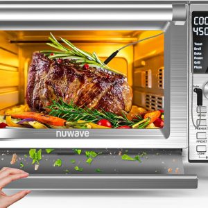Nuwave Bravo XL Pro Air Fryer Toaster Oven, Improved 100% Super Convection, Quicker & Crispier Results, 100 Presets, Multi-Layer Even Cooking, 50-500F, Smart Probe, PFAS Free, 30QT, Stainless Steel