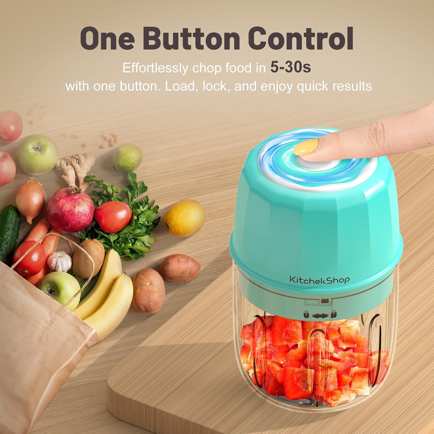 Rechargeable Portable and Cordless Mini Food Processor 300ML with Stainless Steel Blade, Electric Garlic Chopper Vegetable Chopper Blender for Nuts Chili Onion Minced Meat and Spices BPA-Free(Green) - Image 6