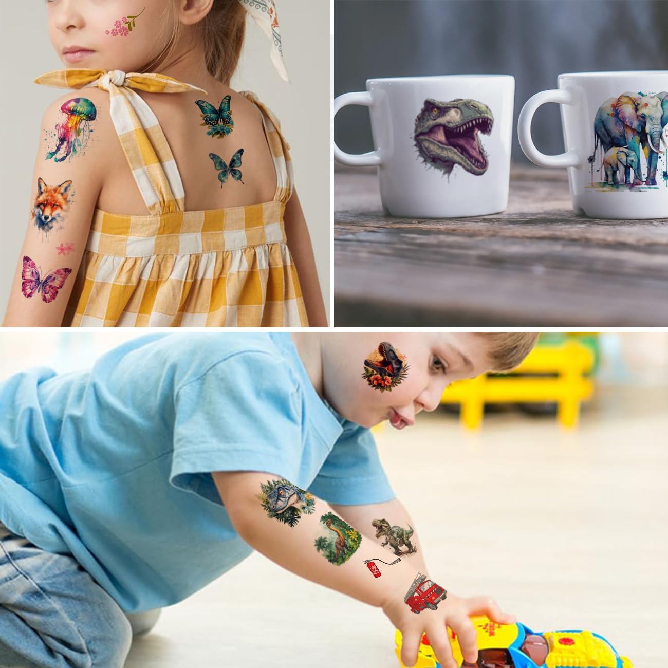 Temporary Tattoos for Kids - 320 Mixed Styles (36 Sheets) Tattoo Stickers Set for Boys and Girls, Car Dinosaur Hawaii Mermaid Watercolor Animals Tattoos for Kids Birthday Party Supplies - Image 4
