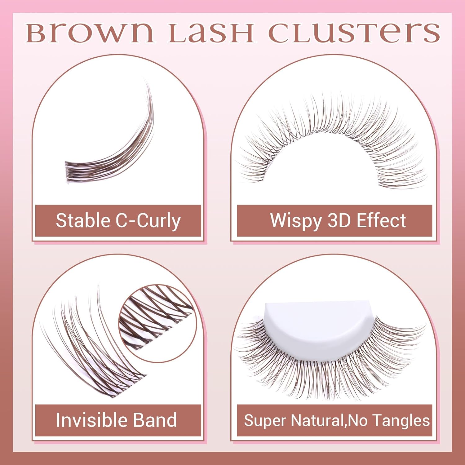 Brown Lash Clusters Natural Eyelash Clusters Invisible Band Brown Lash Extension C Curly Dark Brown Wispy Lash Extension DIY Individual Eyelash Extension by zanlufly - Image 4