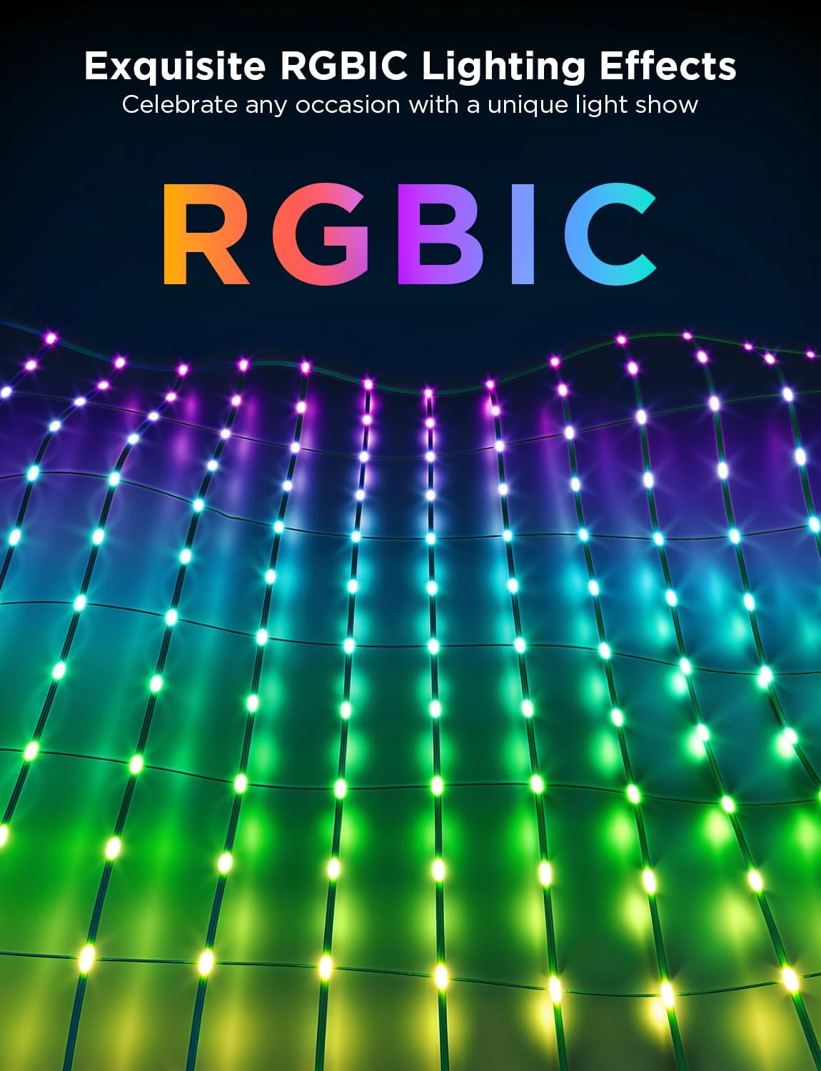 Govee Outdoor Net Lights, 2.8*4.7ft with RGBIC and DIY Functions, 240 LEDs Smart Net Lights with 64 Modes for Bush Patio Decor, Compatible with Alexa & Google Assistant, Outdoor Waterproof, Green Wire - Image 4