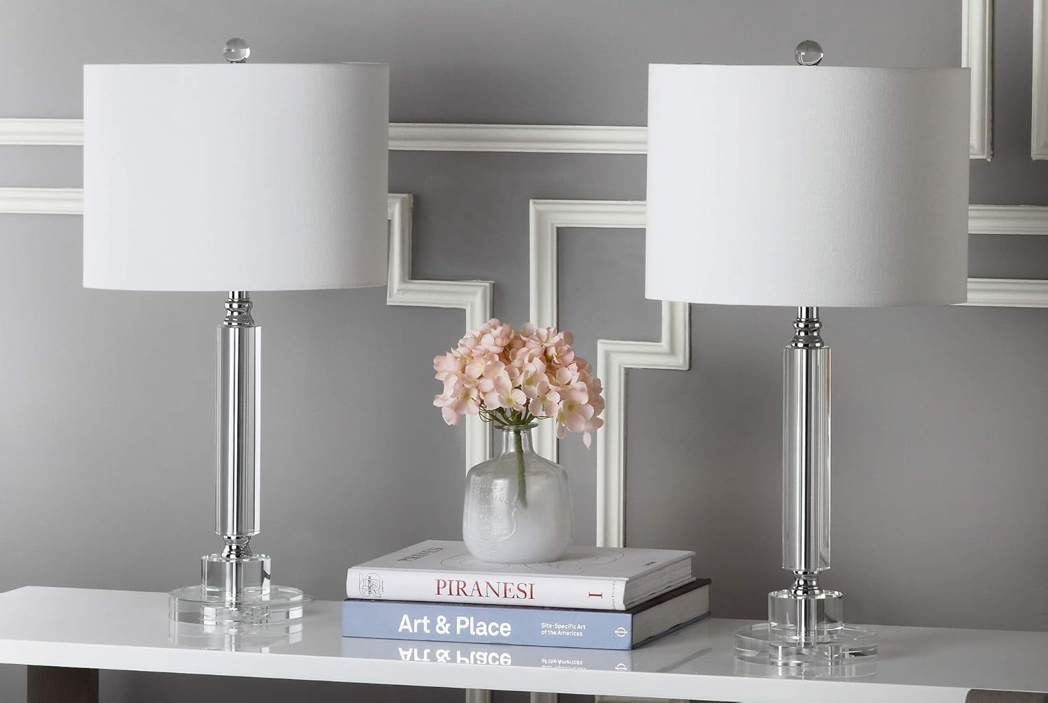 SAFAVIEH Lighting Collection Deco Modern Crystal Column 25-inch Bedroom Living Room Home Office Desk Nightstand Table Lamp Set of 2 (LED Bulbs Included) - Image 2