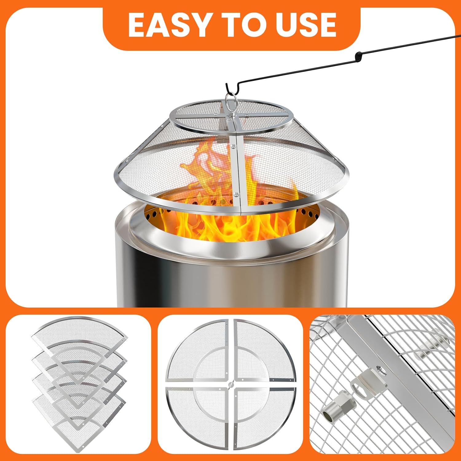 Fire Pit Spark Screen for Solo Stove Bonfire Accessories, 19.5 Inch Spark Shield for Solo Bonfire, Heavy-Duty 304 Stainless Steel Mesh Fire Pit Screen Cover with Removal Tools - Image 4
