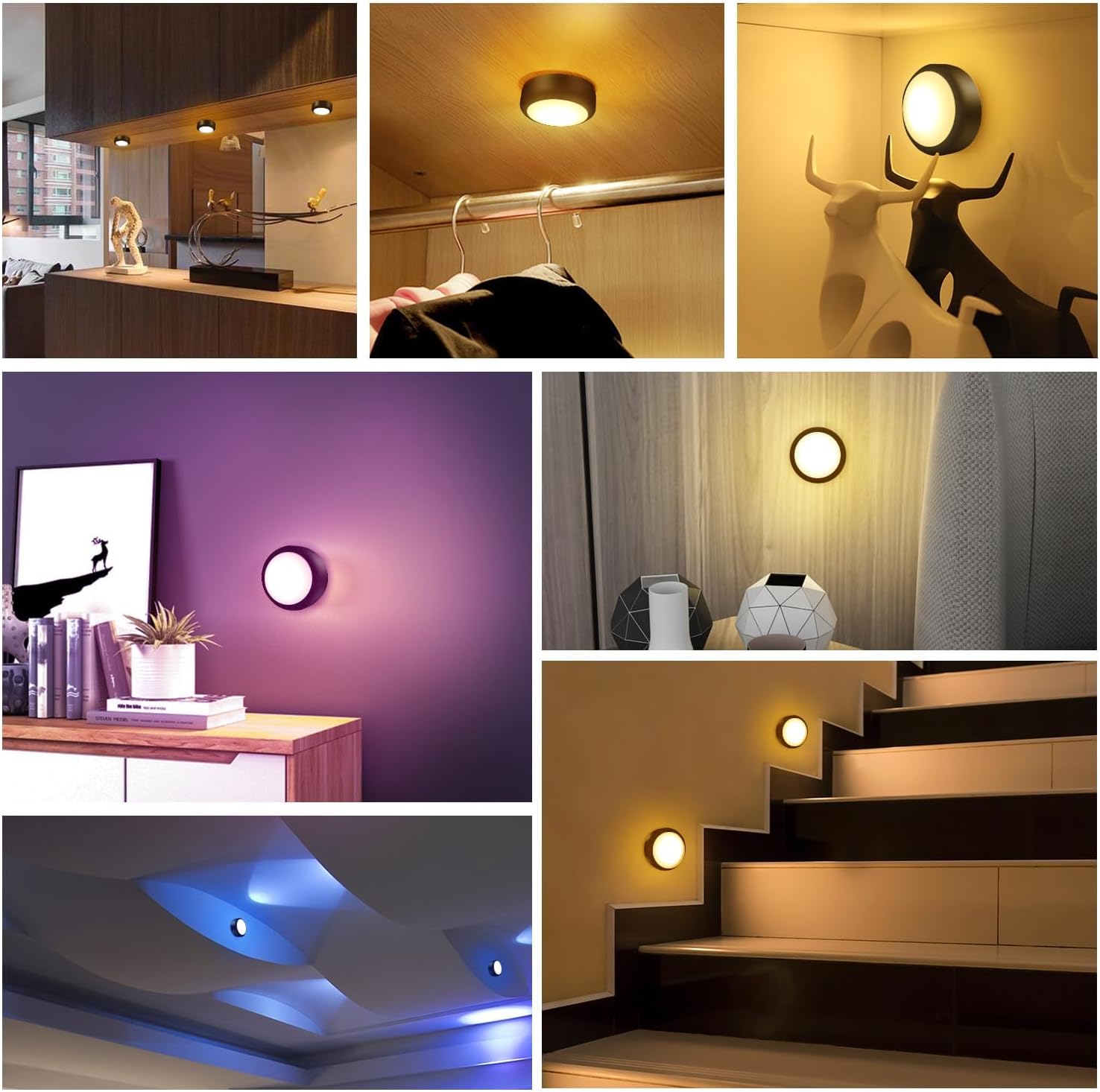 BLS LED Puck Lights with Remote Control, 13 Color Changing Under Cabinet Lighting Wireless, Push Battery Operated Night Light, Tap Battery Powered Stick on for Closet,Kitchen,Stairs,Step, Black 6 Pack - Image 4