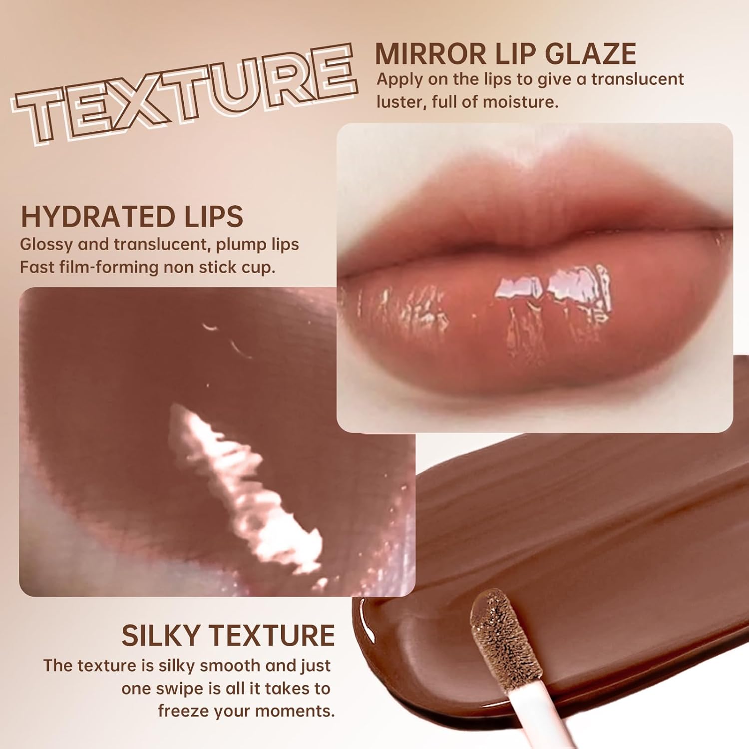 Nourishing Lip Gloss with Brown Lip Liner Lip Combo Set, Moisturizing High Shine Nude Lip Glow Oil Fresh Lightweight Glossy Plumping Lip Gloss for Women Long Wear Mini Liquid Lipstick Makeup#8 - Image 3