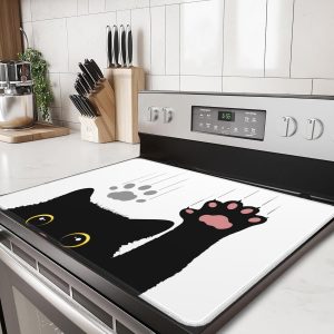Black Cat Stove Top Covers,Funny Cat Paw Stove Cover,Anti-Slip Heat Resistant Glass Cooktop Covers,Kitchen Stovetop Protector Mat,Waterproof Countertop Protector (28"x19.5")