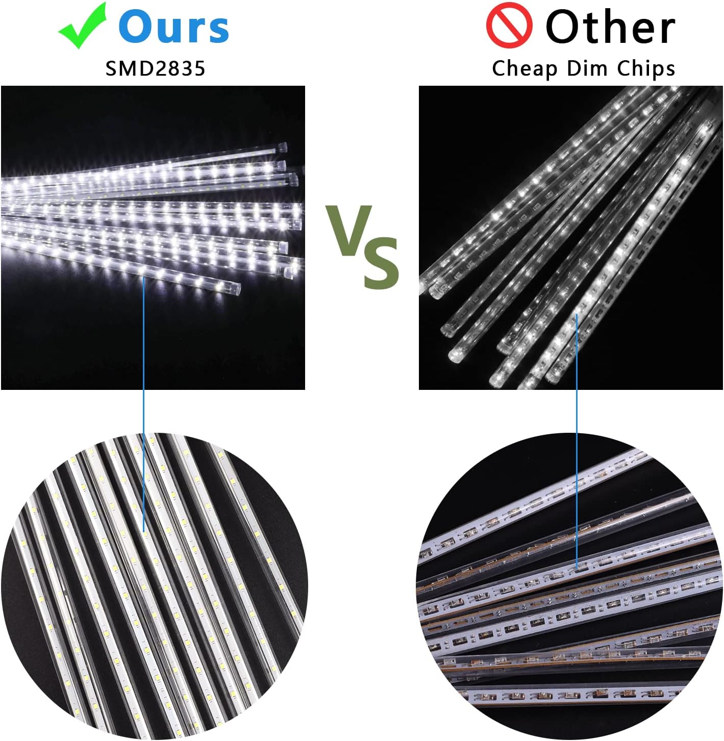 Aluan Christmas Lights Outdoor Meteor Shower Lights White 16 Inch 10 Tubes 360 LED Falling Rain Light Waterproof Snowfall Dripping Icicle Light for Xmas Tree Holiday Decoration Yard Porch Patio - Image 7