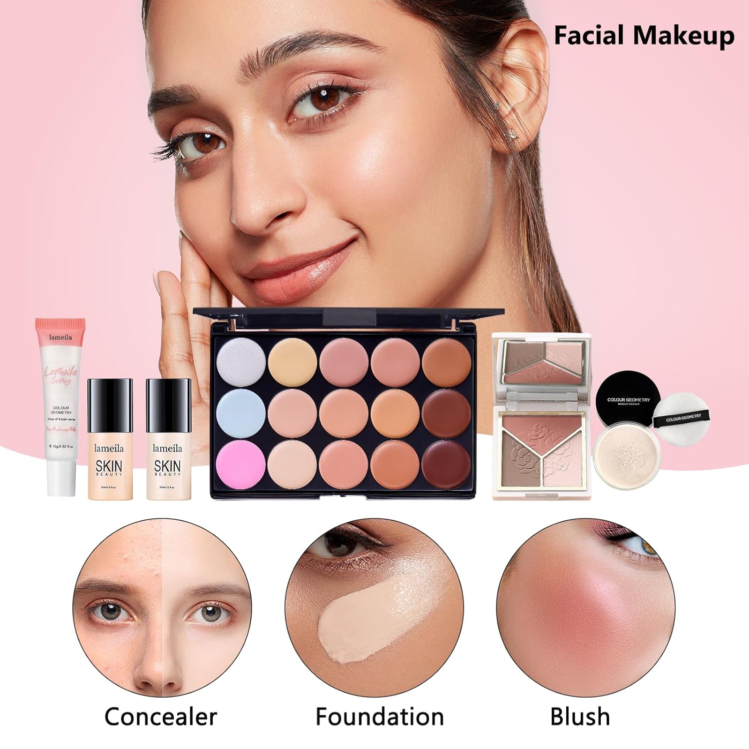 All in One Makeup Kit for Women Full Kit, Make Up Gift Set for Women, Makeup Essential Bundle Includes Foundation Face Primer Eyeshadow Contour Palette Lipstick Eyeliner Mascara Cosmetic Brush Set - Image 3