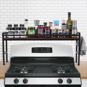 Spice Rack Shelf for Kitchen Stove，Stove Top Shelf with 4 hooks Extra Storage Countertop, Seasoning Organizer,Kitchen Organizers and Storage