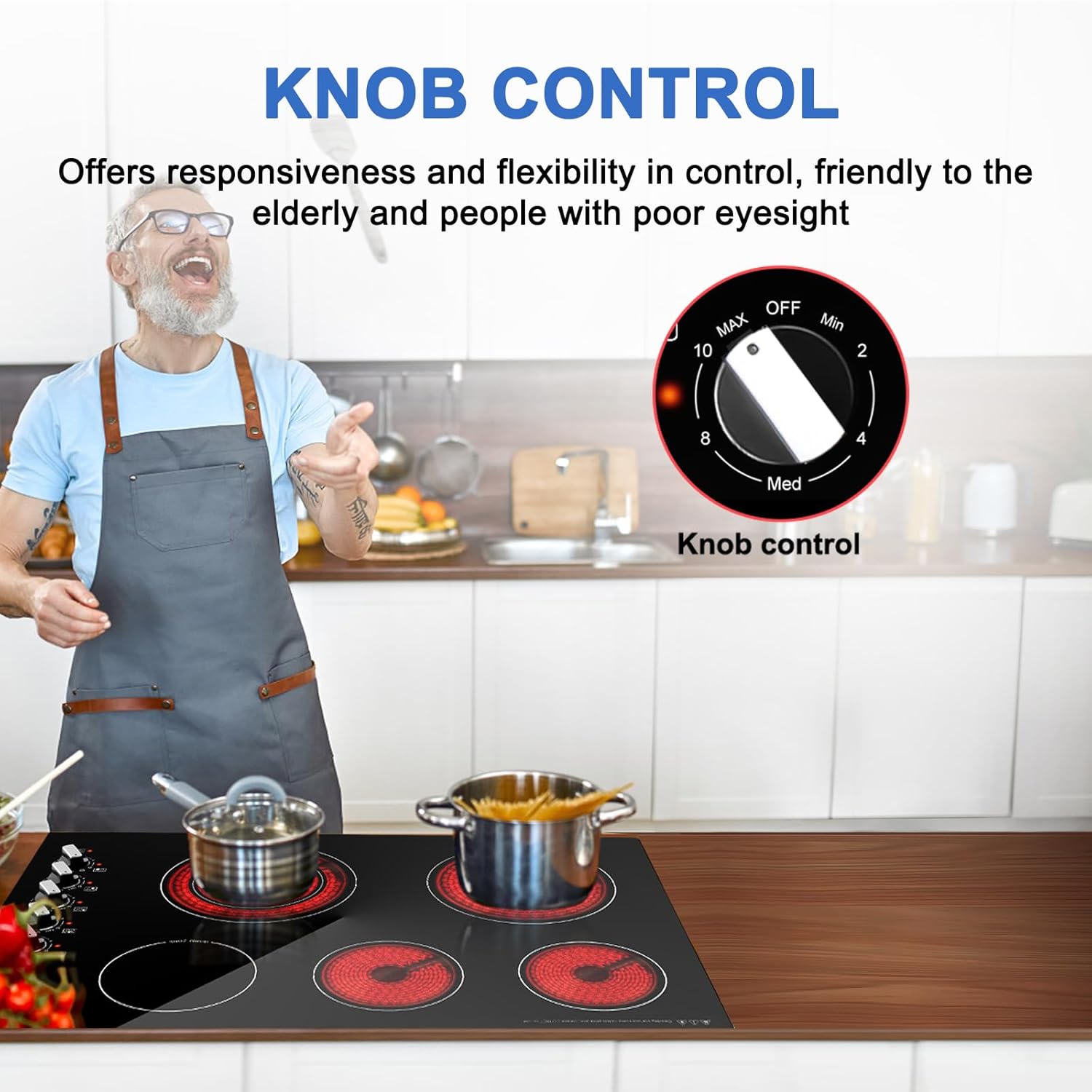 30 Inch Electric Cooktop 7300W Built-in Electric Stove Top 5 Burners 11 Power Levels,Knob Control,Keep Warm Function,Child Safety Lock,Hot Surface Indicator - Image 2