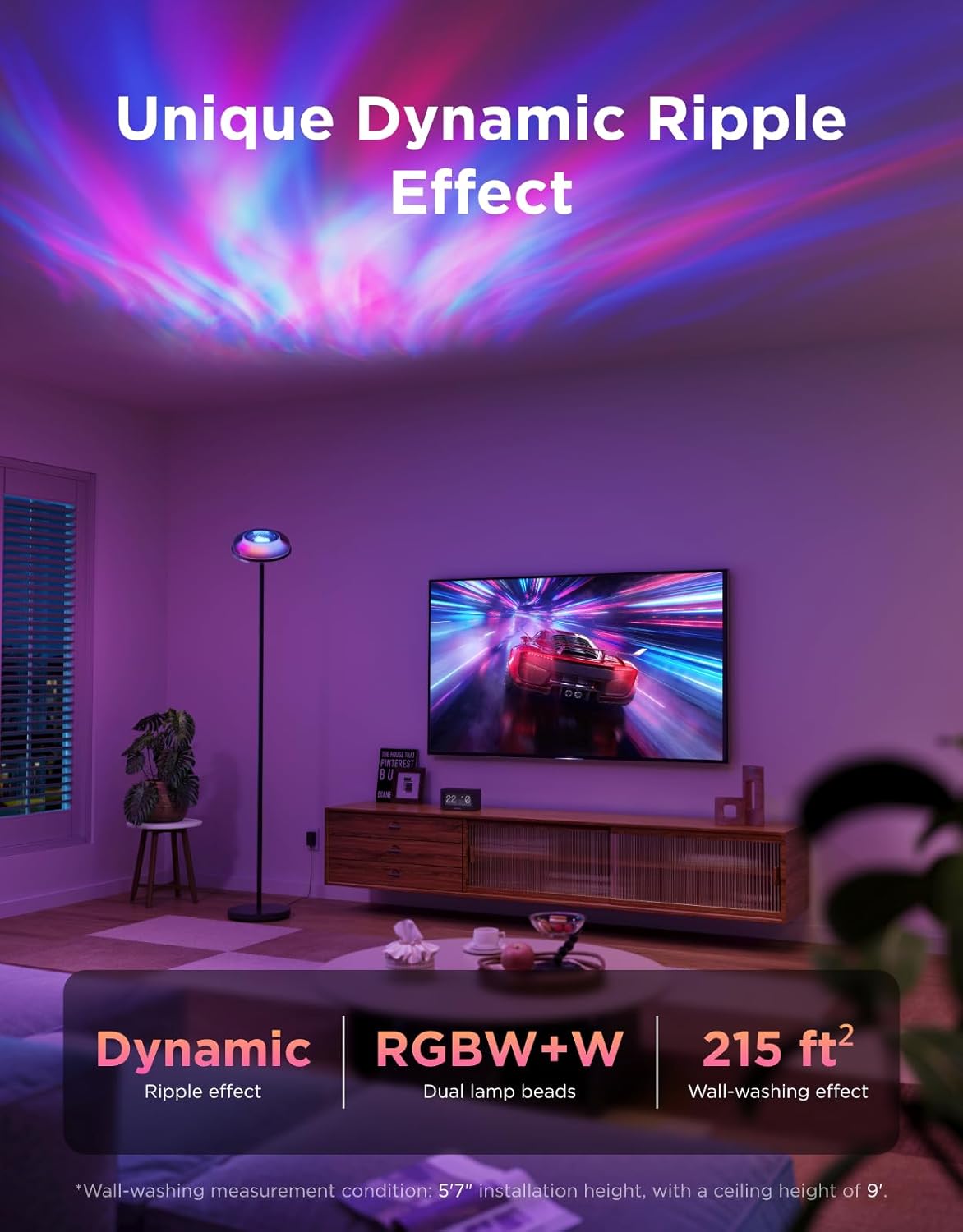 Govee Uplighter Floor Lamp for Living Room, RGBIC Ripple Projector, Floor Lamp for Bedroom Works with Matter, 215 ft² Light Area, 1000lm LED Modern Corner Floor Light, Warm Cool White Standing Lamp - Image 2