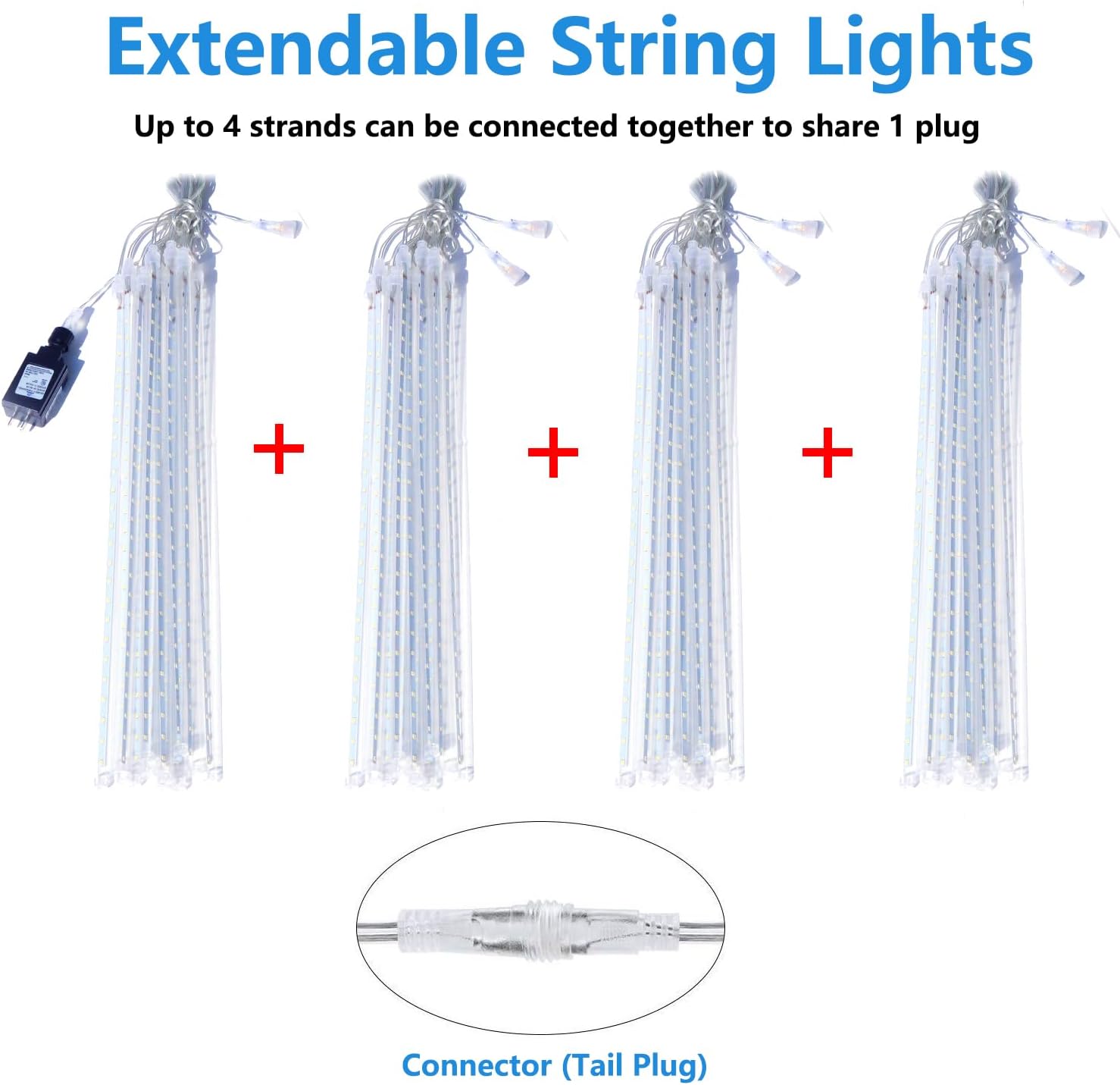 Aluan Christmas Lights Outdoor Meteor Shower Lights White 16 Inch 10 Tubes 360 LED Falling Rain Light Waterproof Snowfall Dripping Icicle Light for Xmas Tree Holiday Decoration Yard Porch Patio - Image 2