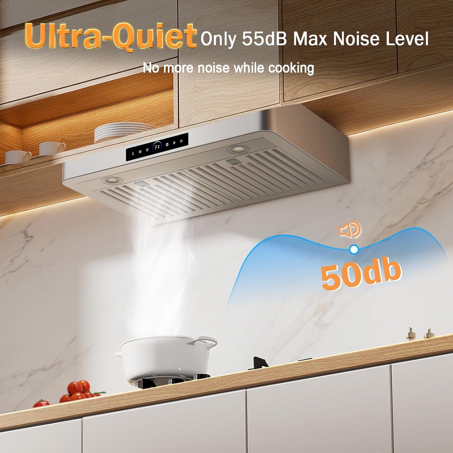 30 Inch Under Cabinet Range Hood 1200CFM, 4-Speed Kitchen Hood with Touch Control & Gesture Sensing Stainless Steel Kitchen Stove Vent Hoods with 2 LED Lights Standard Series - Image 5