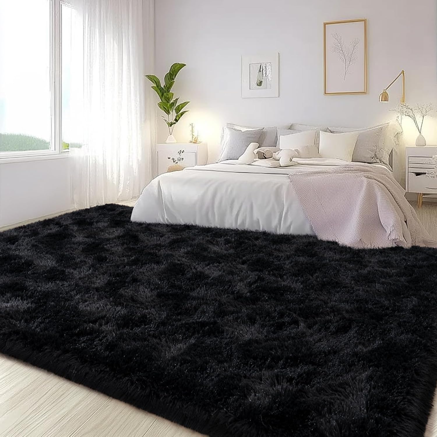 Large Area Rugs for Living Room Bedroom, 4x6 Feet Black Fluffy Shag Rugs, Ultra Soft Shaggy Plush Fuzzy Modern Indoor Throw Floor Carpet for Kids Girls Boys Dorm Nursery Home Decor Aesthetic - Image 3