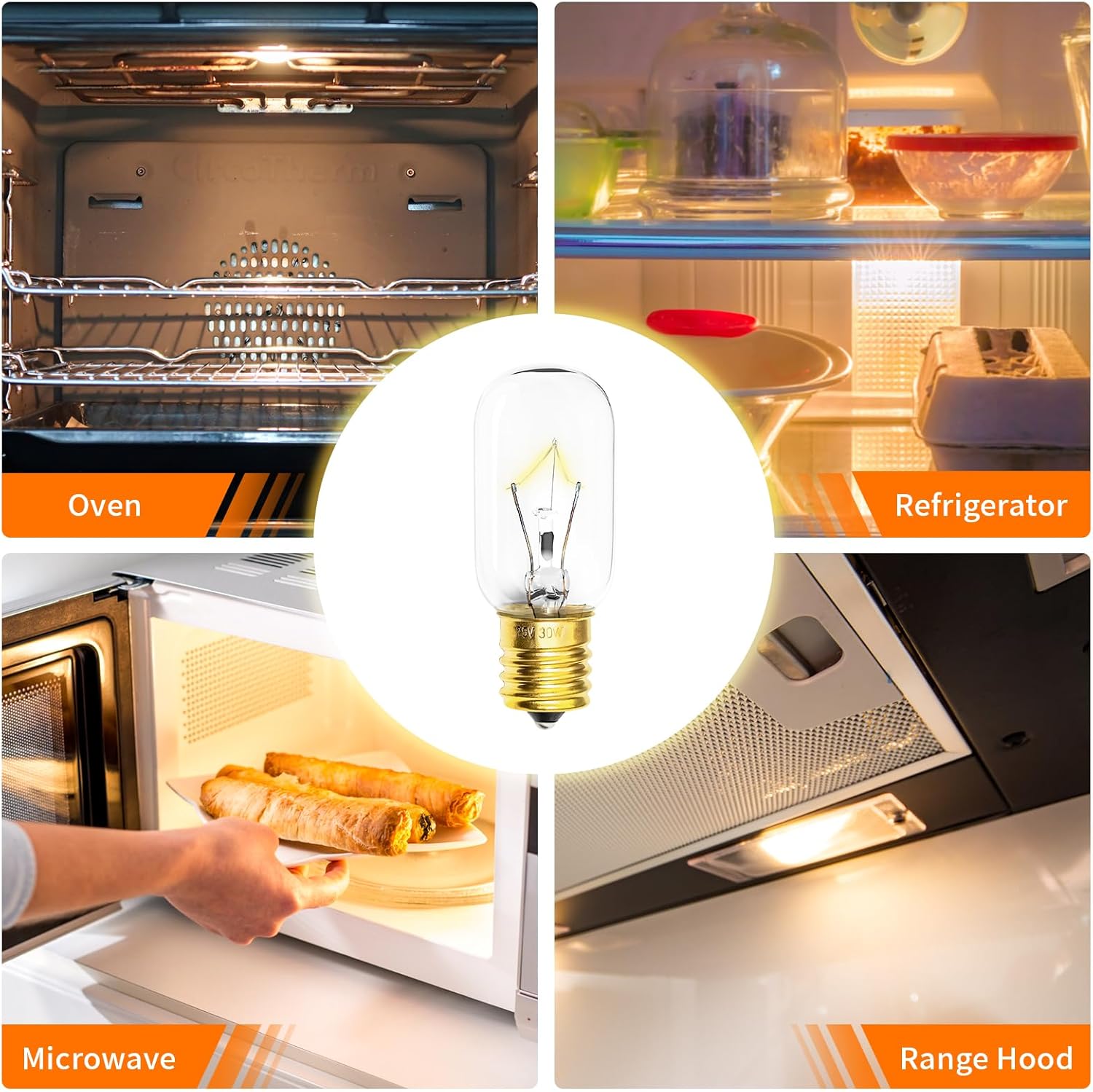 Belleone Light Bulb Fits for LG Microwave Oven - Compatible with LG Frigidaire Kenmore Whirlpool GE Over the Range Microwave, Dimmable 125V 30W E17 Base, Kitchen Night Light, Repalces 6912W1Z004B,4pcs - Image 7