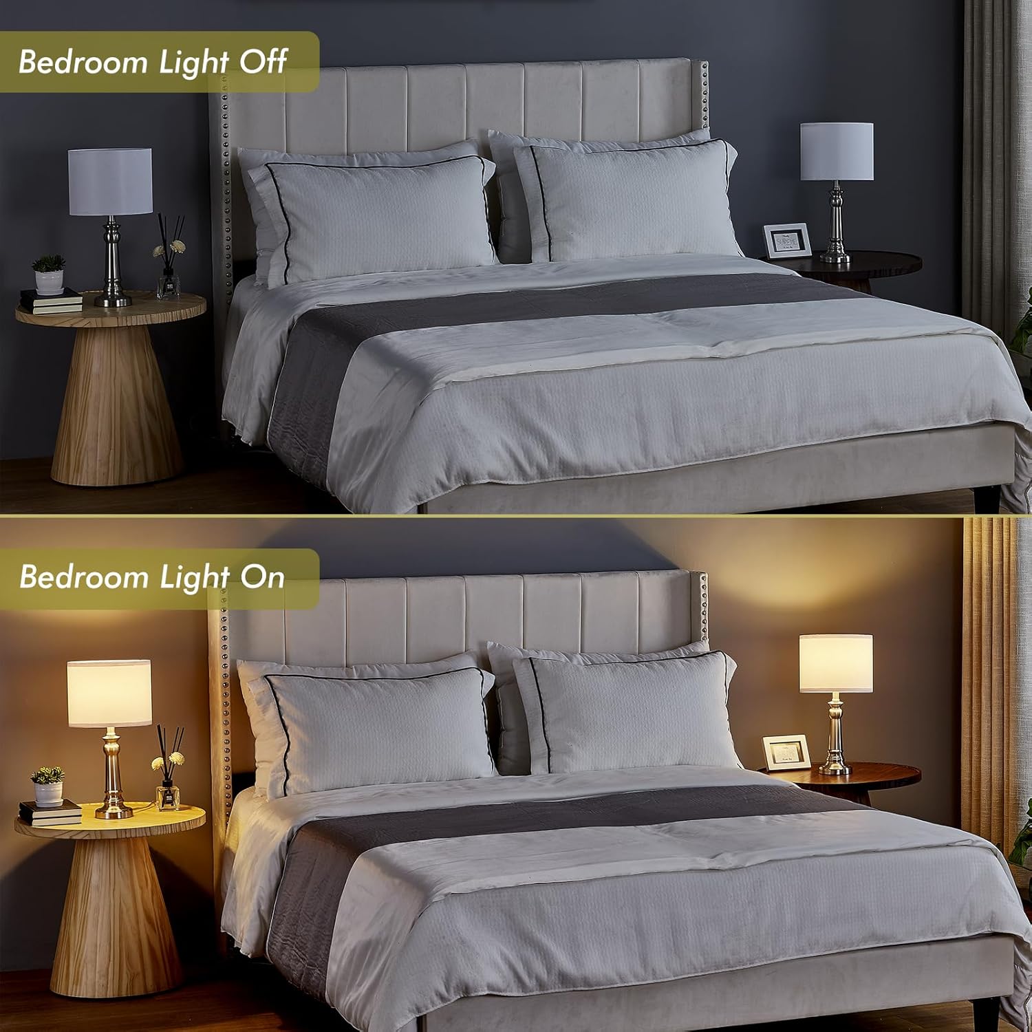 Table Lamps for Living Room, Modern Bedroom Lamps Set of 2 with Nickel Metal Base White Round Shades for Reading, Decor Silver Lamps for Night Stands, LED Bulbs Included - Image 6