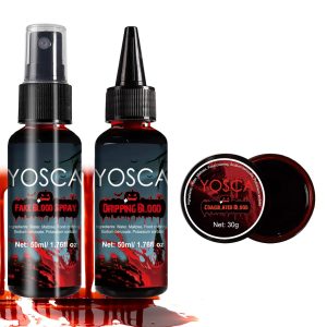 Yosca 3Pcs Halloween Fake Blood, Realistic Washable Fake Blood Spray, Dripping, Coagulated Halloween Makeup Kit, Face Body Paint Special Effects Makeup for Clown Zombie Bride Vampire Monster Cosplay