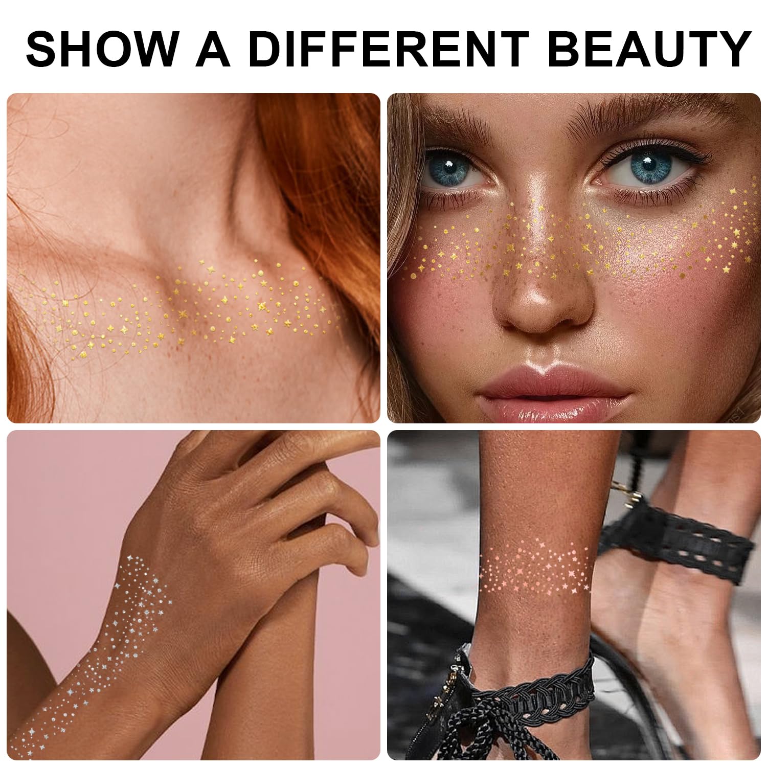 20PCS Glitter Freckles, Glitter Freckles Face Tattoo, Sparkle Freckles for Women and Kids, Cute Star Waterproof Silver Temporary Face Tattoos Glitter Glow Up Patches Makeup Patches (Silver) - Image 4