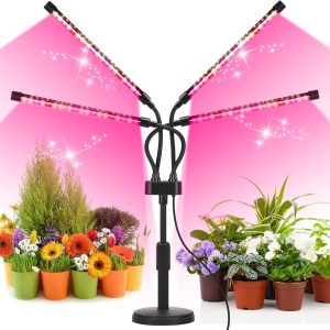 Grow Lights for Indoor Plants, Four Head LED Grow Light with Full Spectrum, Red White Spectrum for Indoor Plant Lamp, Adjustable Gooseneck, Suitable for Vegetation