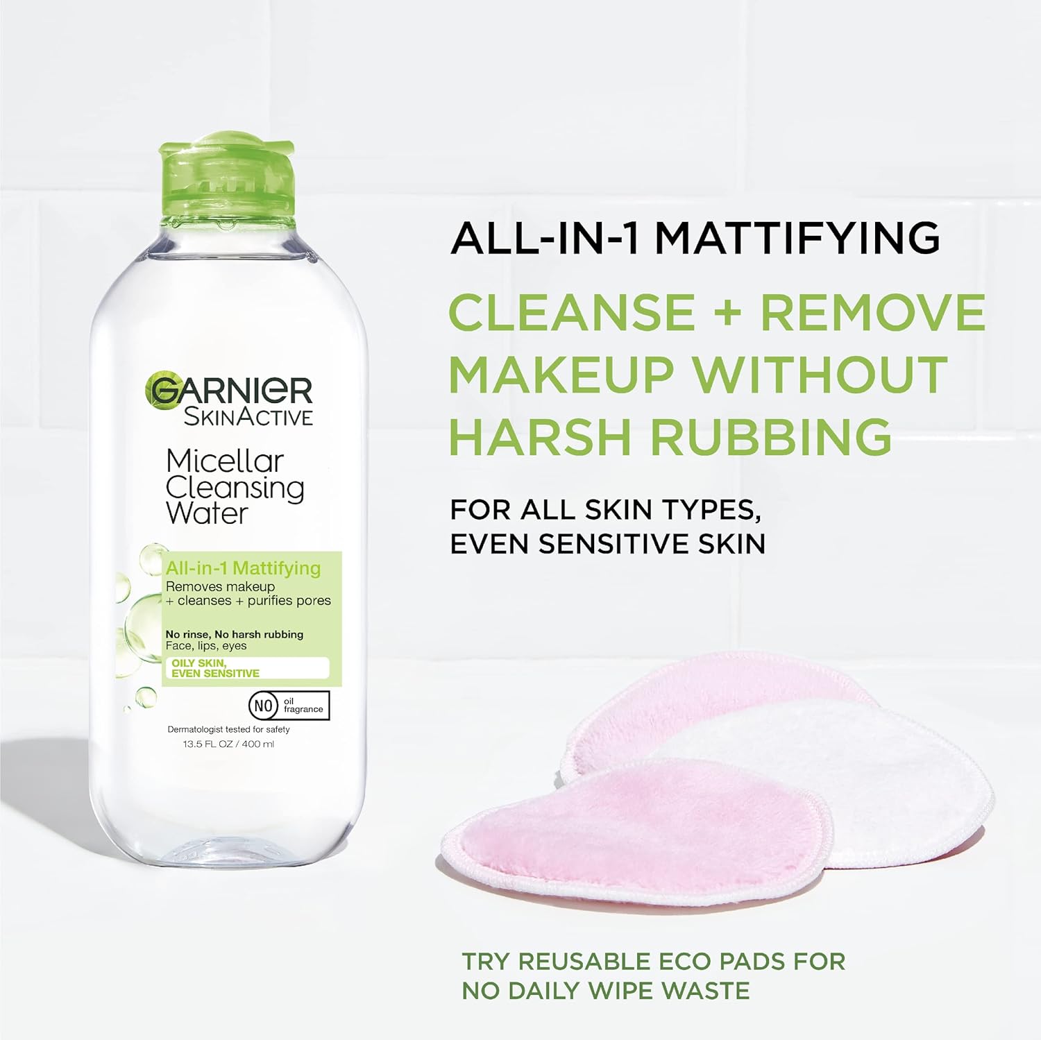 Garnier Micellar Water for Oily Skin, Facial Cleanser & Makeup Remover, Mattifying, For All Skin Types, Vegan, Cruelty Free, 13.5 Fl Oz (400mL), 1 Count - Image 2