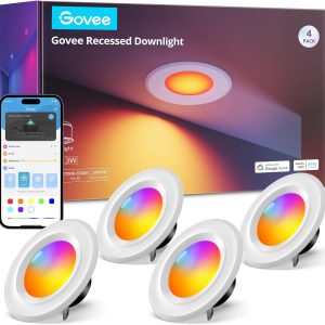 Govee Smart Retrofit Recessed Lighting 6 Inch, Wi-Fi Bluetooth Direct Connect RGBWW Retrofit Can Lights, 65 Scene Modes, Works with Alexa & Google Assistant, 1000 Lumens, 4 Pack