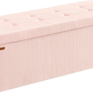SONGMICS MAZIE Collection - Storage Ottoman Bench, Foldable Foot Rest, 15 x 43 x 15 Inches, End of Bed Bench, Storage Chest, Load 660 lb, Living Room, Bedroom, Entryway, Jelly Pink ULSF604R01