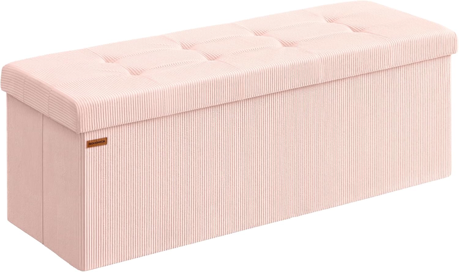 SONGMICS MAZIE Collection – Storage Ottoman Bench, Foldable Foot Rest, 15 x 43 x 15 Inches, End of Bed Bench, Storage Chest, Load 660 lb, Living Room, Bedroom, Entryway, Jelly Pink ULSF604R01
