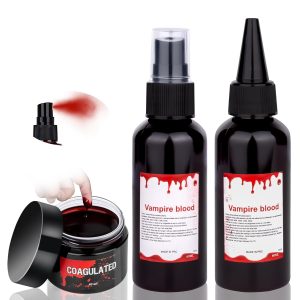 Halloween Fake Blood Makeup Kit 5.44oz, Realistic Fresh Red Faux Blood Spray Washable for Cosplay Party Zombie Vampire Monster