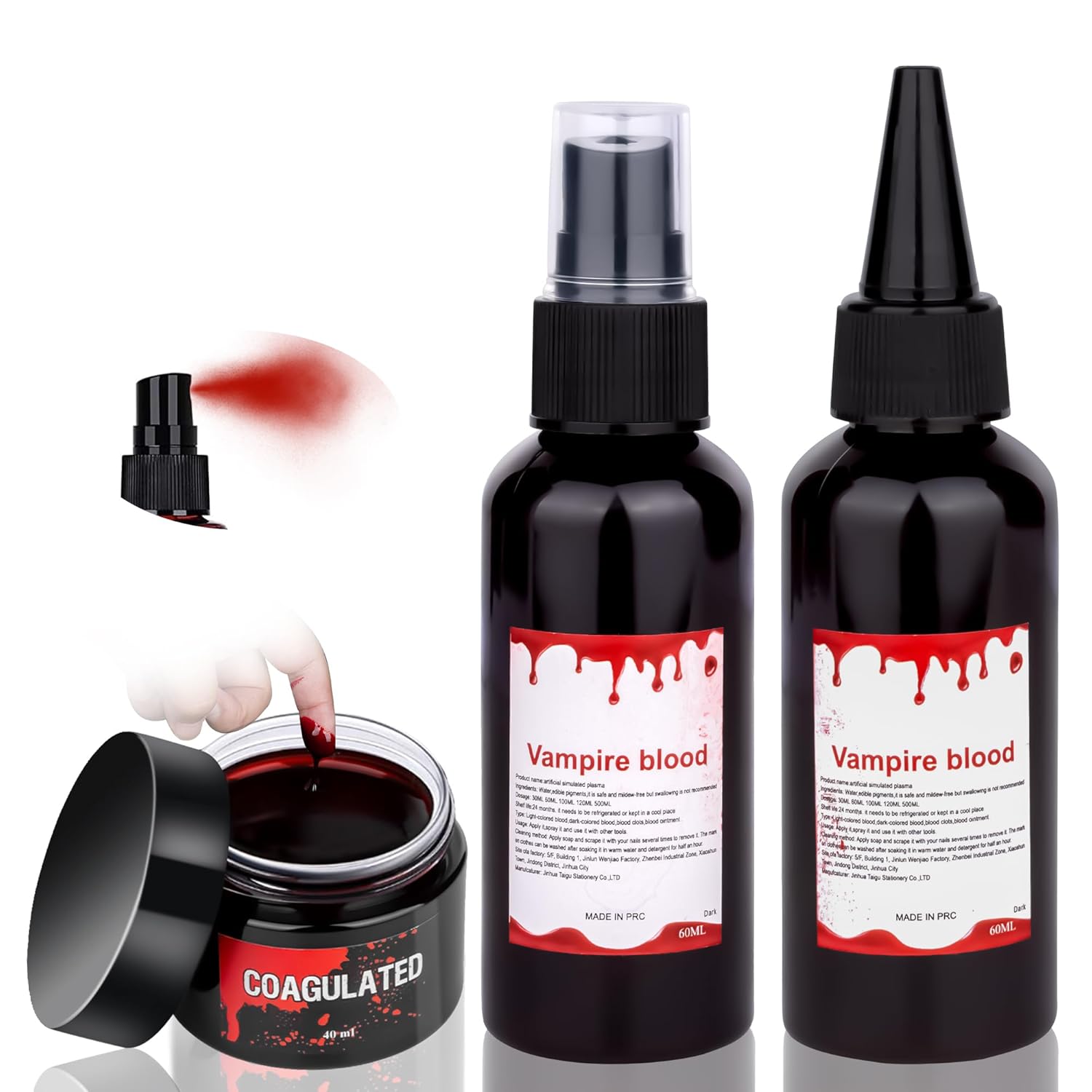 Halloween Fake Blood Makeup Kit 5.44oz, Realistic Fresh Red Faux Blood Spray Washable for Cosplay Party Zombie Vampire Monster