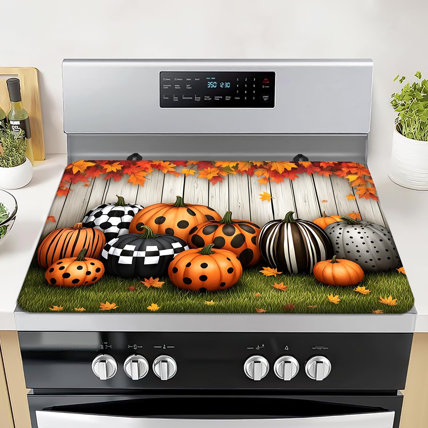 Fall Thanksgiving Stove Cover for Electric Stove Autumn Pumpkin Stove Top Cover for Kitchen Gas Stove Pad Decor Stove Covers Black Non-Stick Cooktop Mat Countertop Protector Keep Stove Clean
