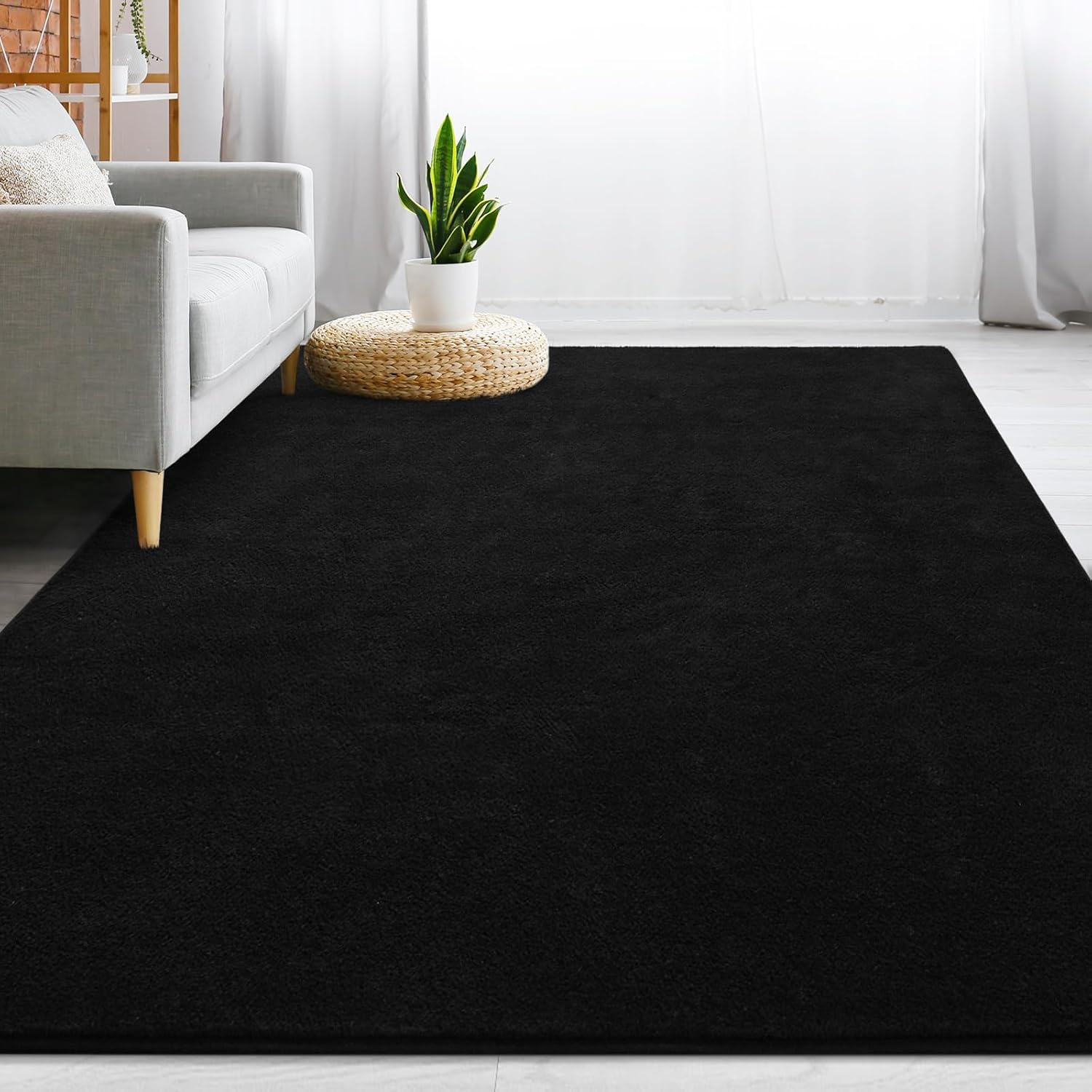 Large Ultra Soft Modern Area Rugs for Living Room Bedroom, 4x6 Feet Black Thickened Memory Foam Indoor Solid Minimalist Carpets, Non-Slip Comfy Rug for Boys Girls Nursery Room Home Decor - Image 8