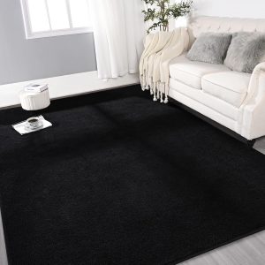 Large Ultra Soft Modern Area Rugs for Living Room Bedroom, 4x6 Feet Black Thickened Memory Foam Indoor Solid Minimalist Carpets, Non-Slip Comfy Rug for Boys Girls Nursery Room Home Decor