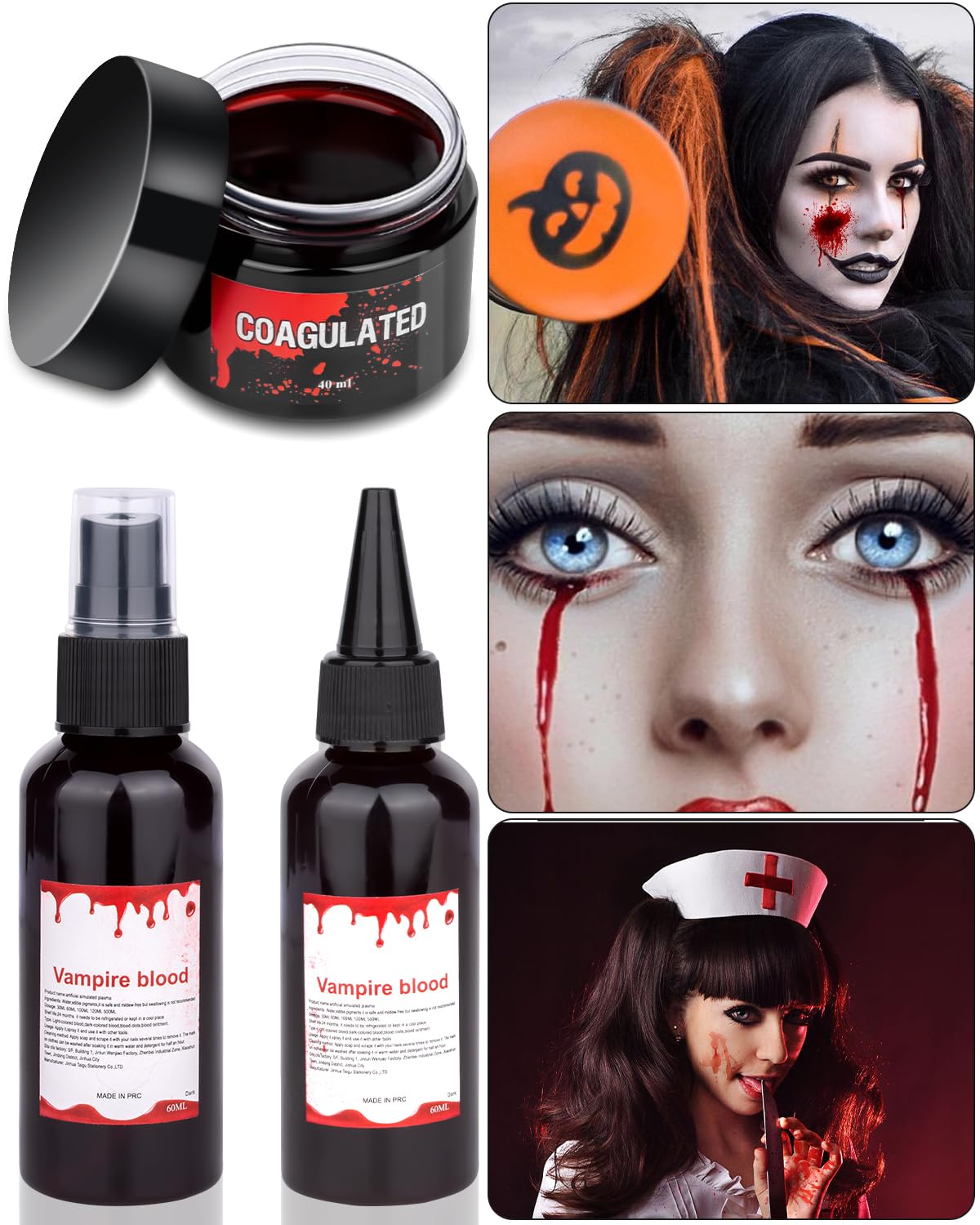 Halloween Fake Blood Makeup Kit 5.44oz, Realistic Fresh Red Faux Blood Spray Washable for Cosplay Party Zombie Vampire Monster - Image 2