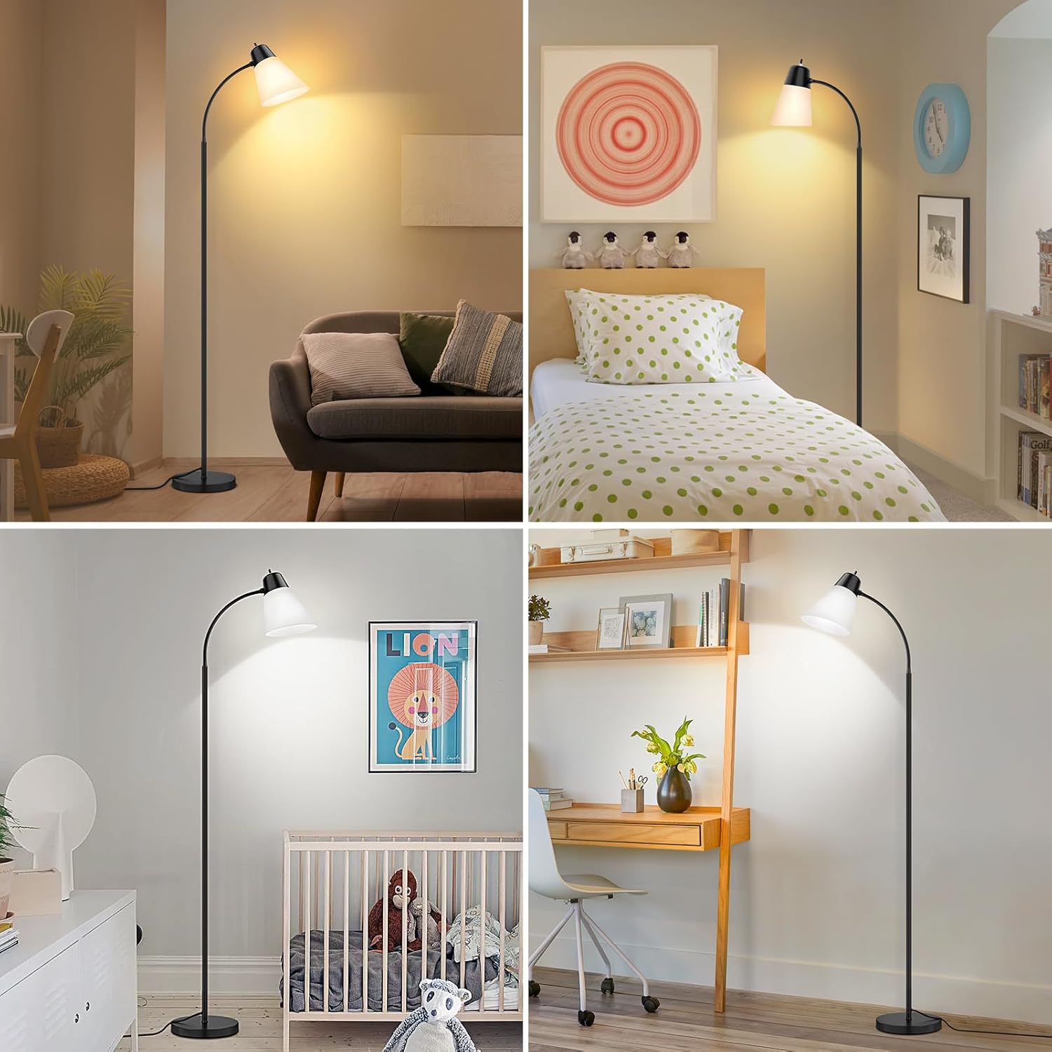 Floor Lamp for Living Room, Adjustable Gooseneck Standing Lamp with White Plastic Shade, Black Reading Floor Lamps for Dorm, Bulb not Included - Image 5
