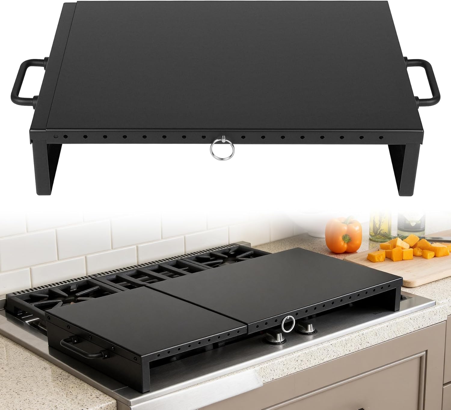 Adjustable Stove Top Cover for Gas Stoves, Electric Ranges & Kitchen Sinks, Extendable Gas Cooktop Burner Covers (15.75" - 28.74"L x 11.81"W x 3.15"H) for Extra Countertop Space, RV Stovetop, Steel - Image 7