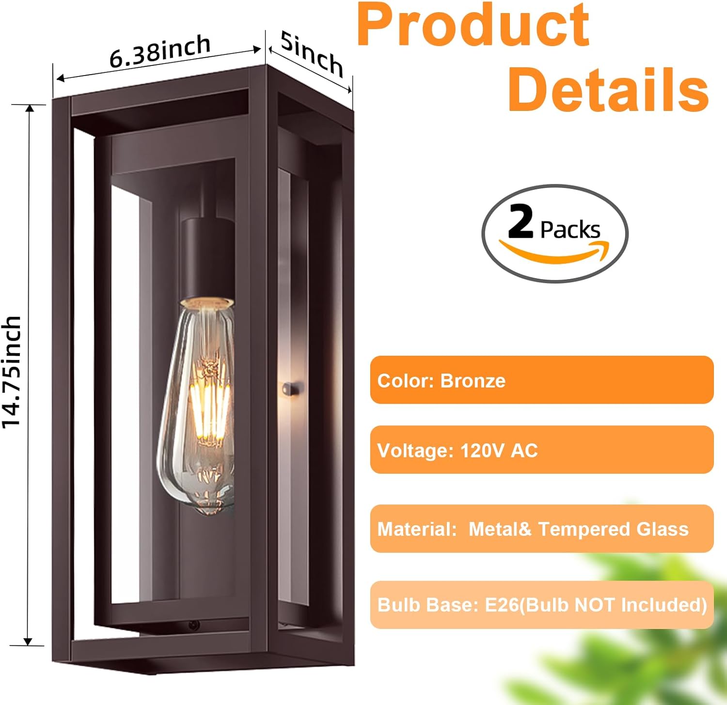 15" Large Oil Rubbed Bronze Outdoor Light Fixture, 2 Pack ORB Outdoor Sconces, Modern Waterproof Wall Lights with Clear Glass Shade for Front Door, Porch, Garage - Image 4