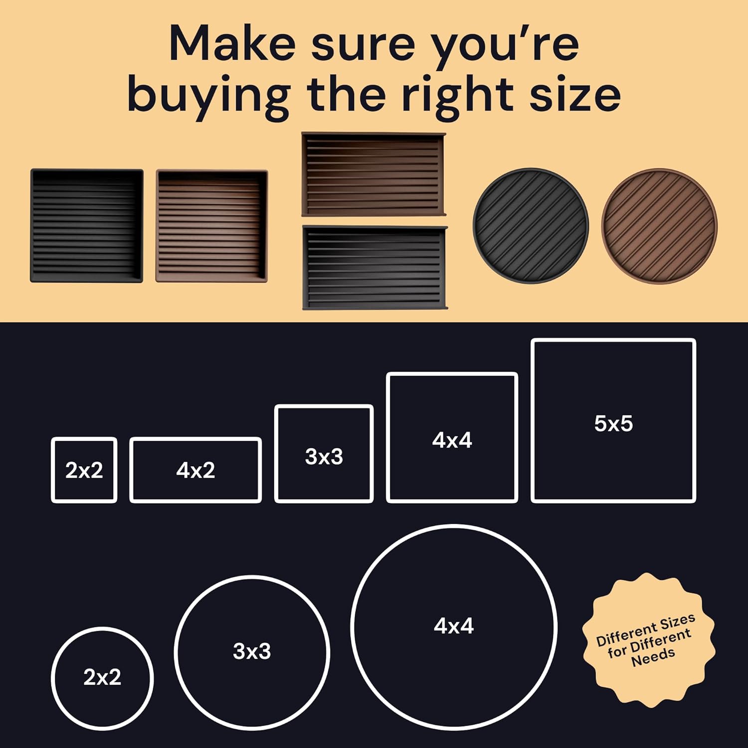 CasterMaster Non-Slip Rubber Furniture Pads - 3 in x 3 in Set of 4 Brown - Floor Protectors for Hardwood Floors & Chairs - Grippers & Rubber Feet for Furniture - Image 5