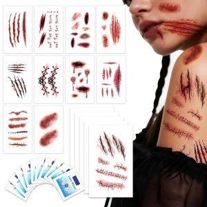Zerobe Professional Zombie Film SFX Makeup Kit - Large 3D Fake Scars Blood Tattoo Stickers for Movie-Quality Undead Effects | Waterproof, Realistic Wounds for Cosplay, Halloween (Large 121 Pcs)